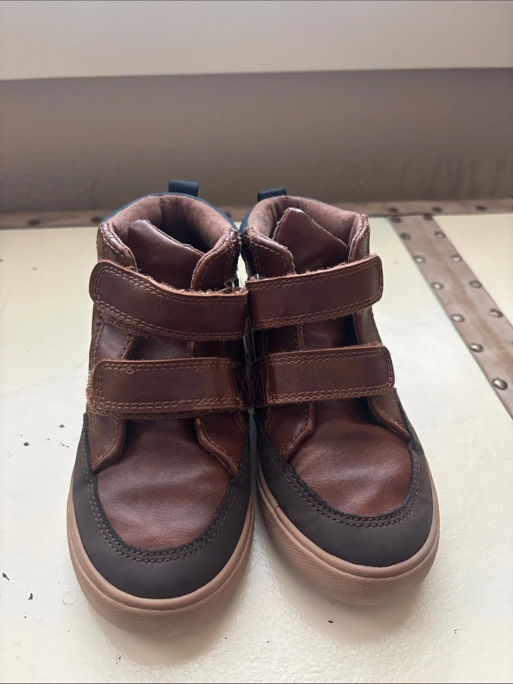 Cat & Jack Brown Leather-Look Kids High-Top Boots with Double Velcro
